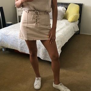 Beige lace up skirt